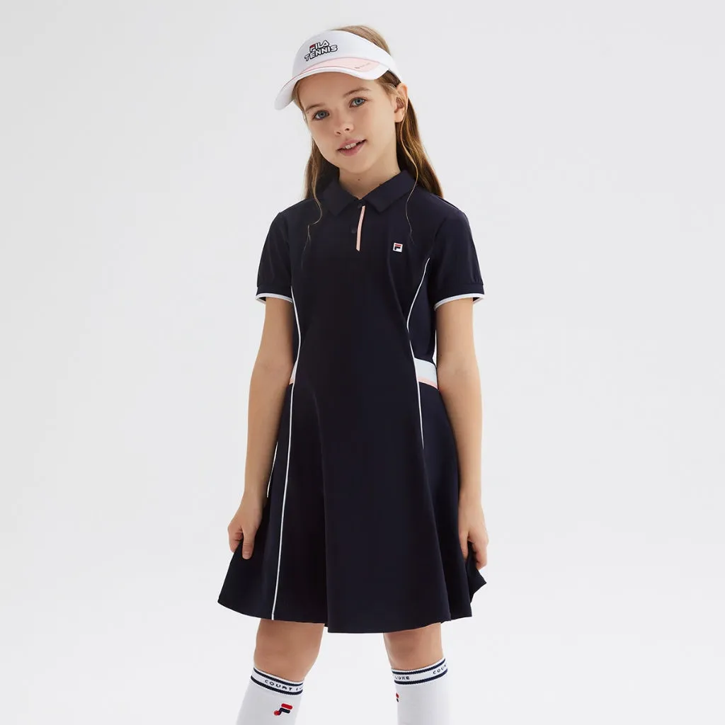 (130-165cm) FILA KIDS ART IN SPORTS PERFORMANCE TENNIS Girl's Dress in Navy / Orange