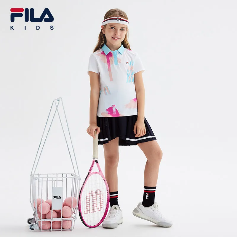 (130-165cm) FILA KIDS ART IN SPORTS PERFORMANCE TENNIS Girl's Short Sleeve Polo in White