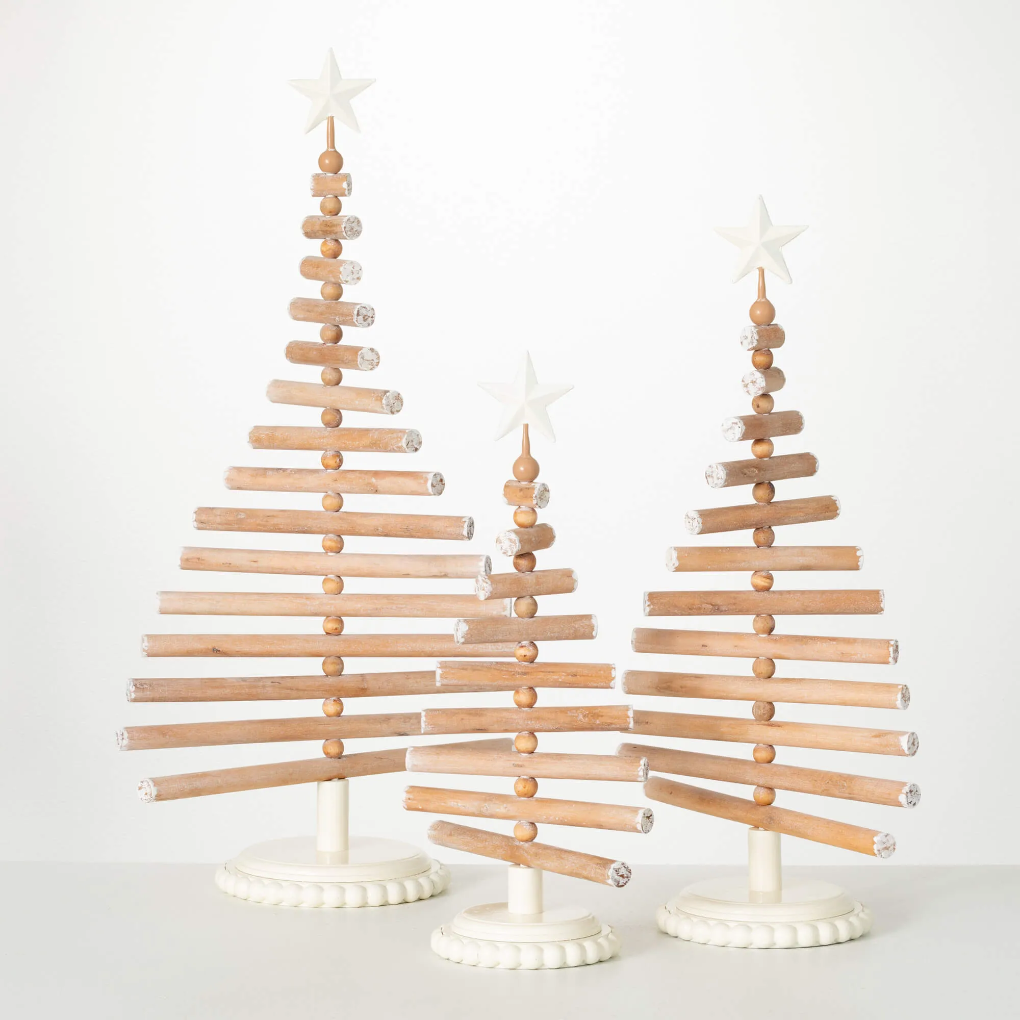 17.75"H, 22.25"H and 26.75"H Sullivans Wood Slat Tree - Set of 3, Christmas Decor, White