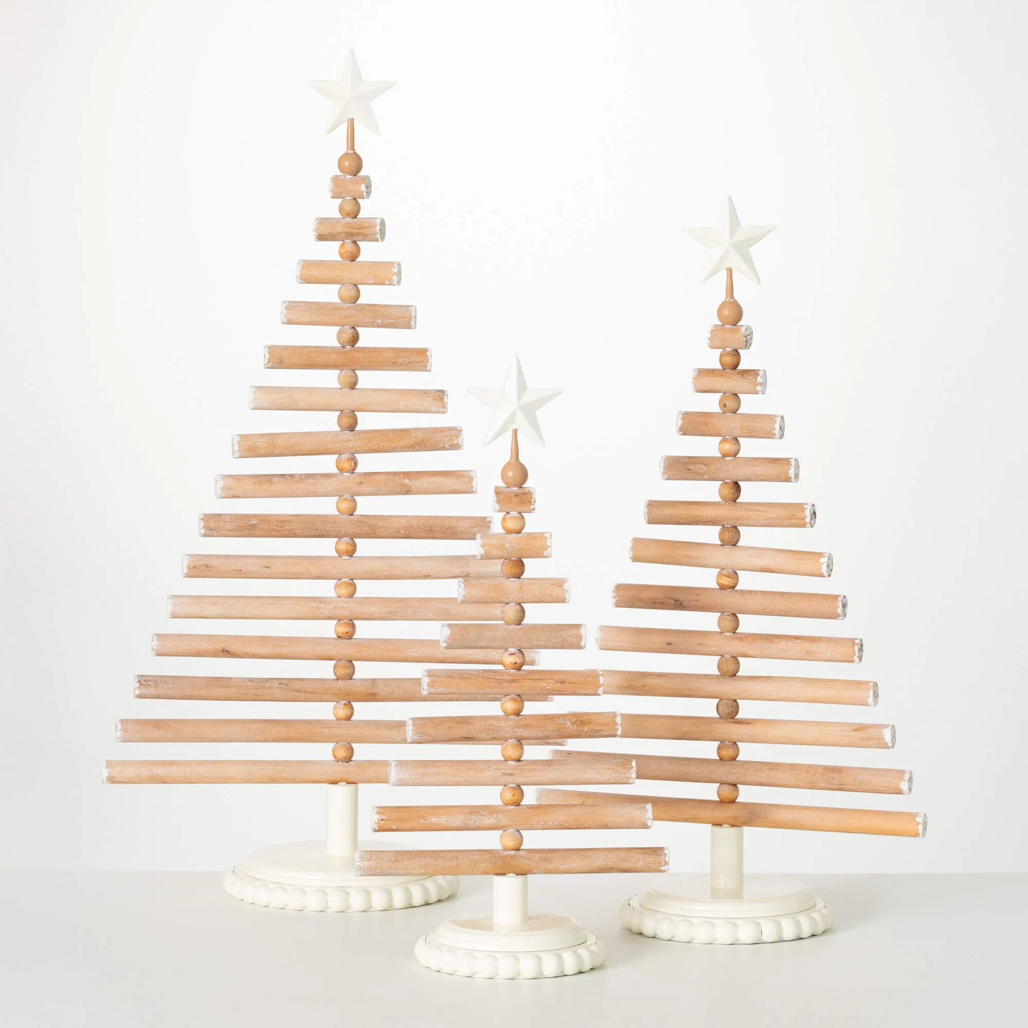 17.75"H, 22.25"H and 26.75"H Sullivans Wood Slat Tree - Set of 3, Christmas Decor, White