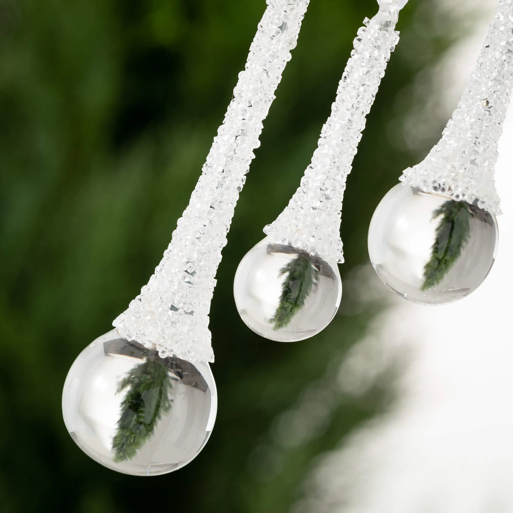 5.75"H, 4"H and 3"H Sullivans Icy Glass Drop Ornament - Set of 3, Clear Christmas Ornaments