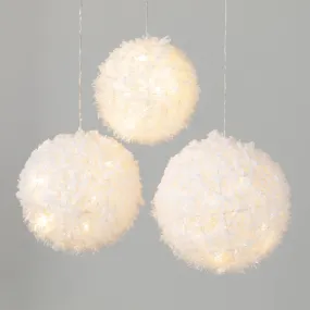 6.25"H, 8.25"H and 7.25"H Sullivans Lighted Hanging Snowballs - Set of 3, White Christmas Ornaments