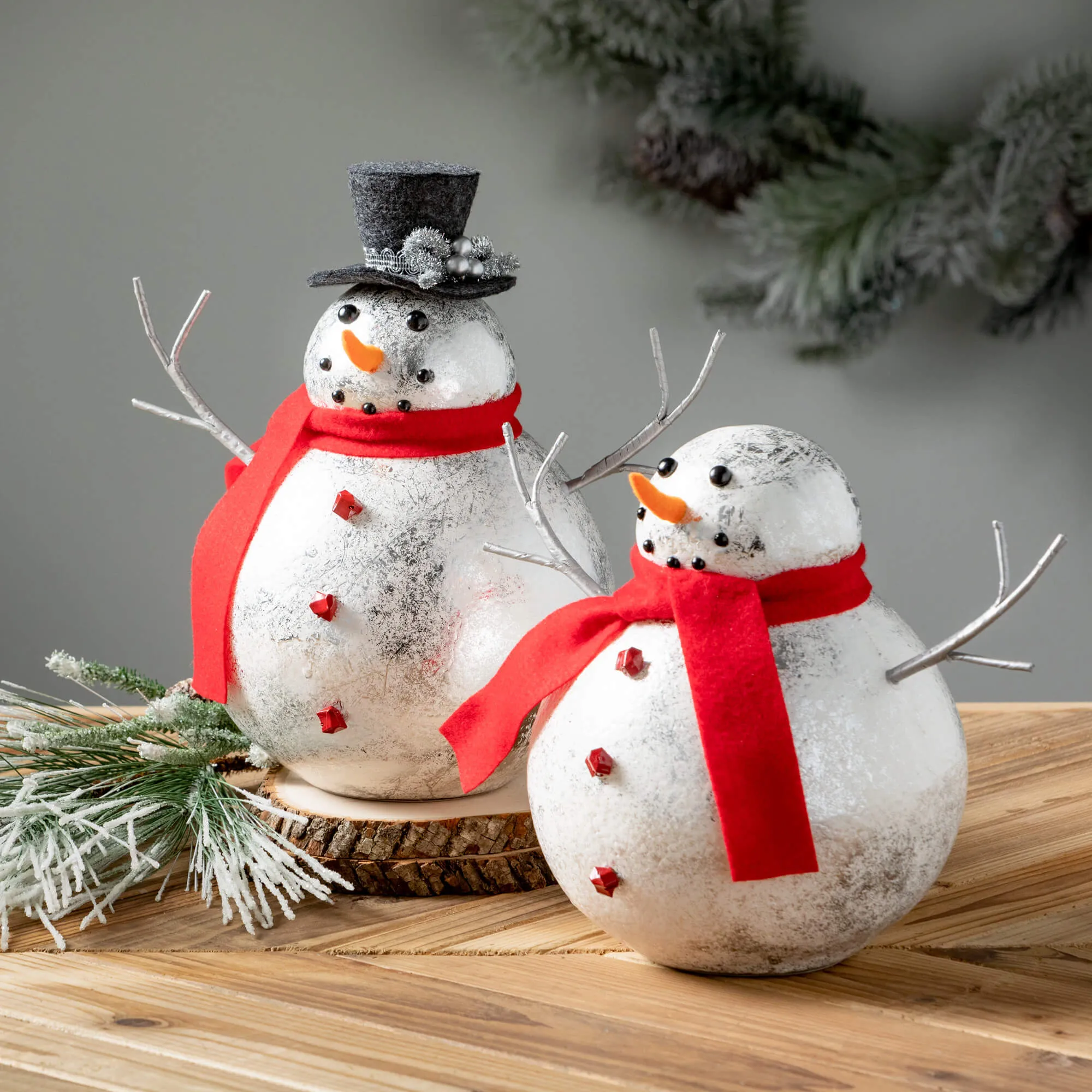 9.5"H and 11.25"H Sullivans Shiny Round Snowman Figure - Set of 2, Christmas Decor, Multicolored