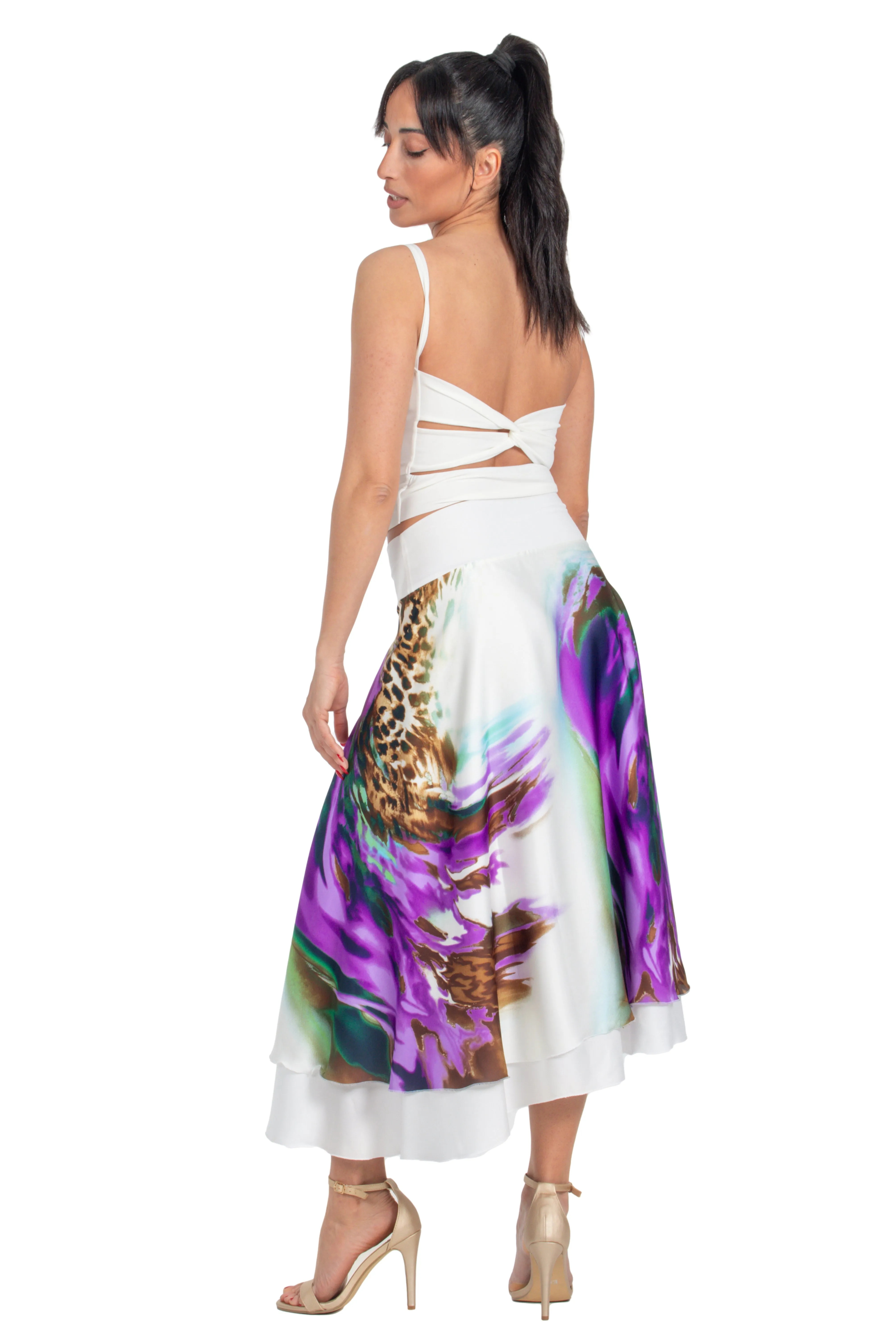 Abstract Animal Print Two-layer Satin Dance Skirt