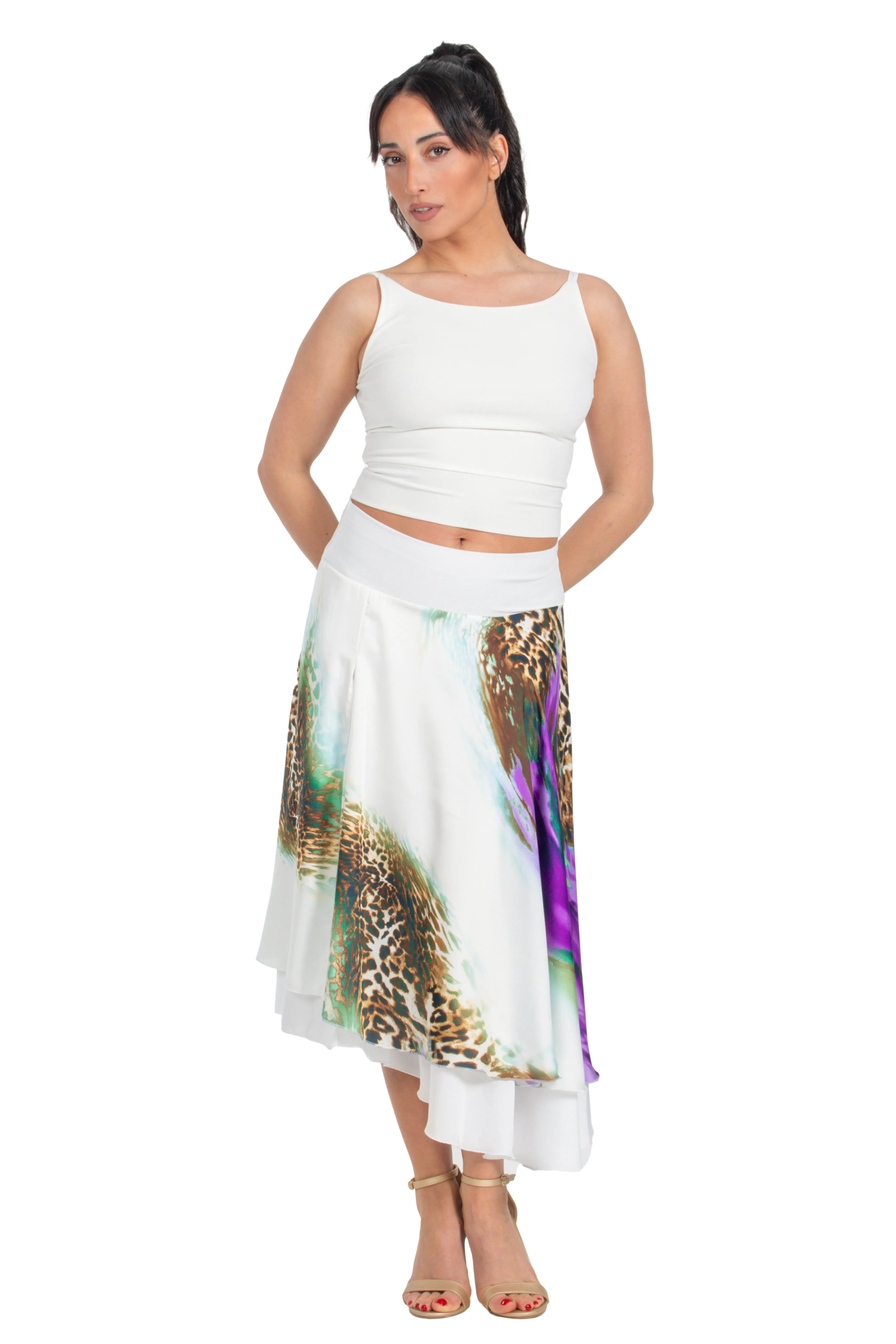 Abstract Animal Print Two-layer Satin Dance Skirt