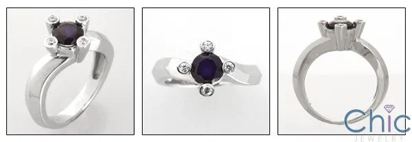 Anniversary Round Sapphire Cubic Zirconia Bezel Ring 14K White Gold -ZARA