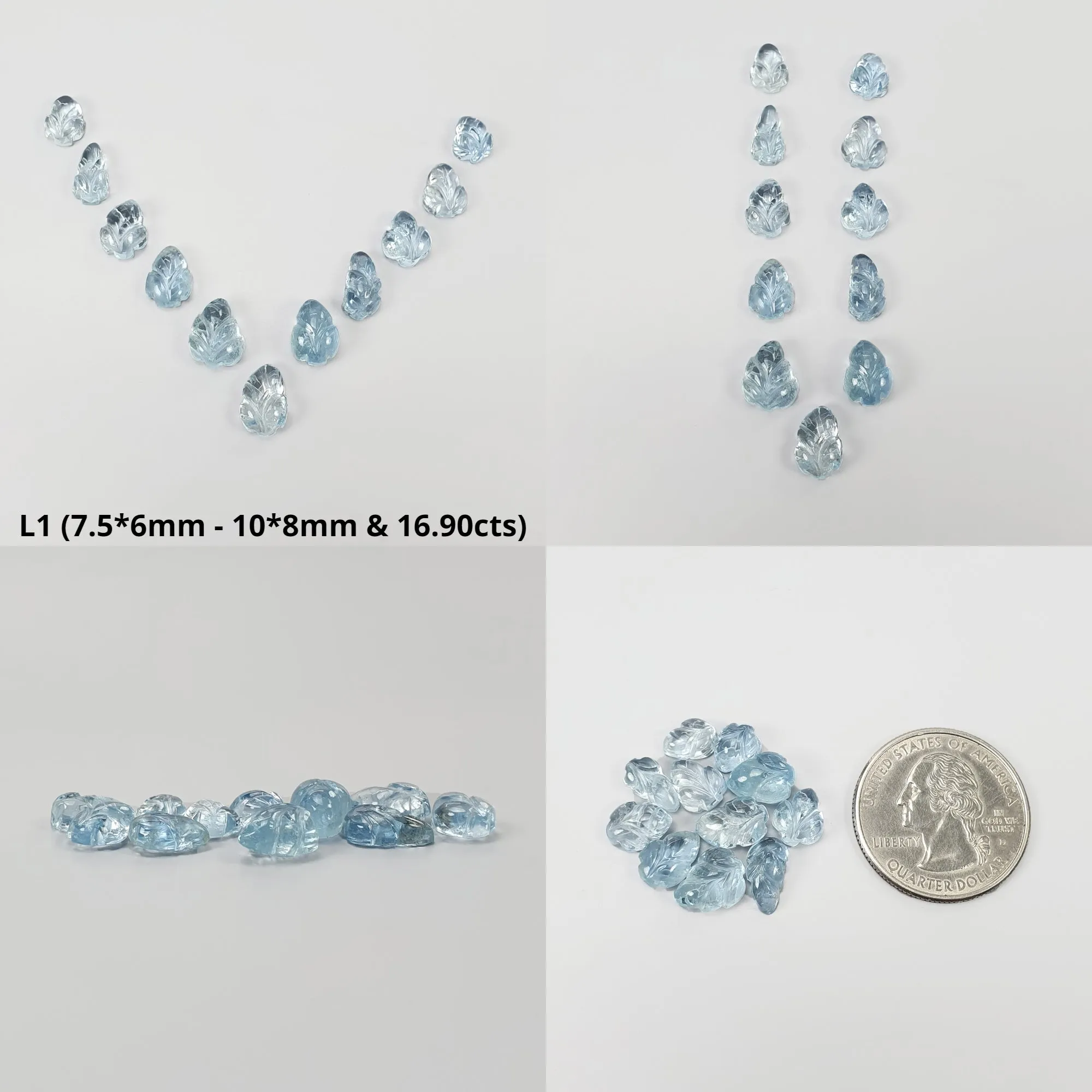 BLUE AQUAMARINE Gemstone Carving  : Natural Untreated Unheated Aquamarine Hand Carved Leaves Lots