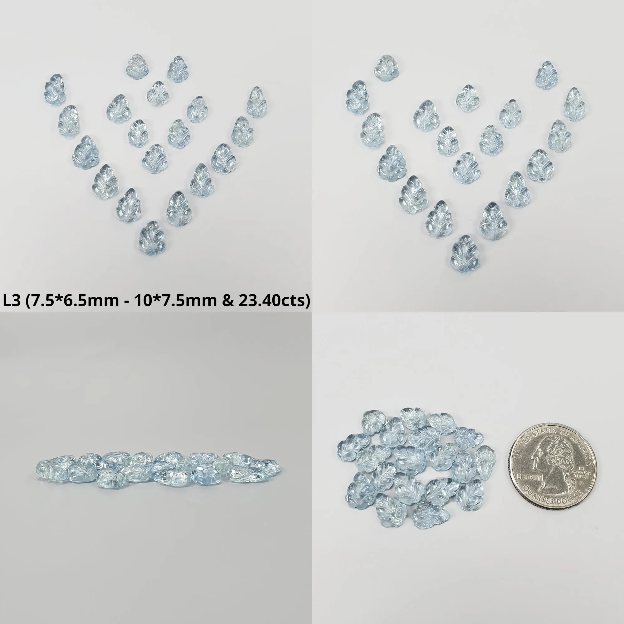 BLUE AQUAMARINE Gemstone Carving  : Natural Untreated Unheated Aquamarine Hand Carved Leaves Lots