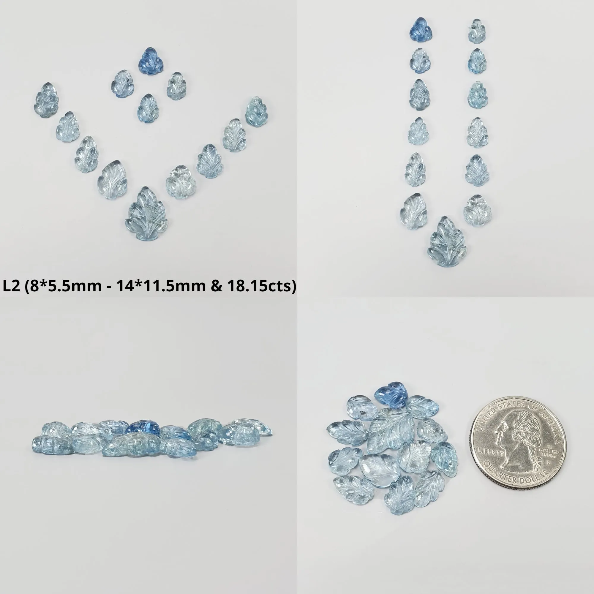 BLUE AQUAMARINE Gemstone Carving  : Natural Untreated Unheated Aquamarine Hand Carved Leaves Lots