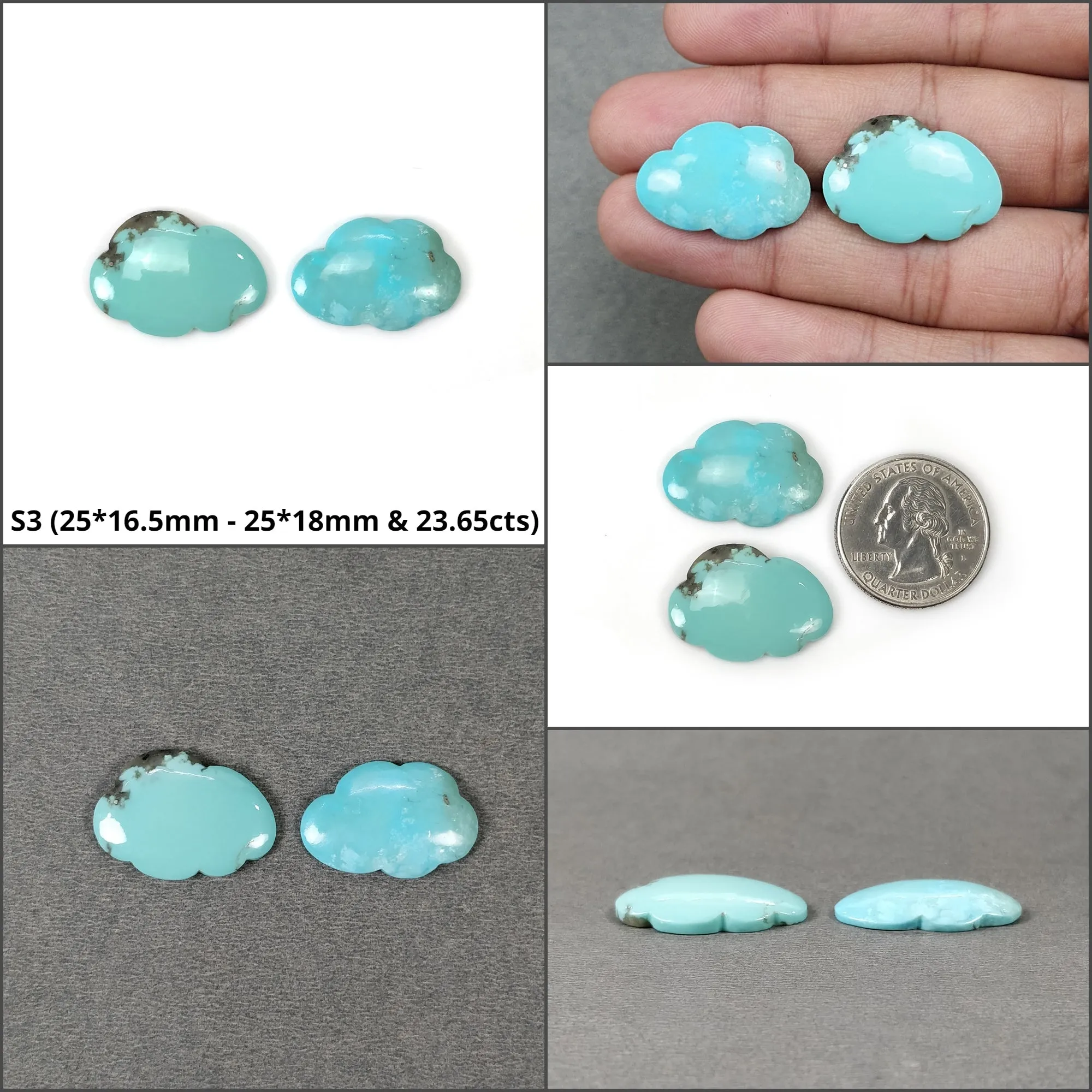 Blue TURQUOISE Gemstone Carving : Natural Untreated Unheated Arizona Turquoise Hand Carved Cloud Sets