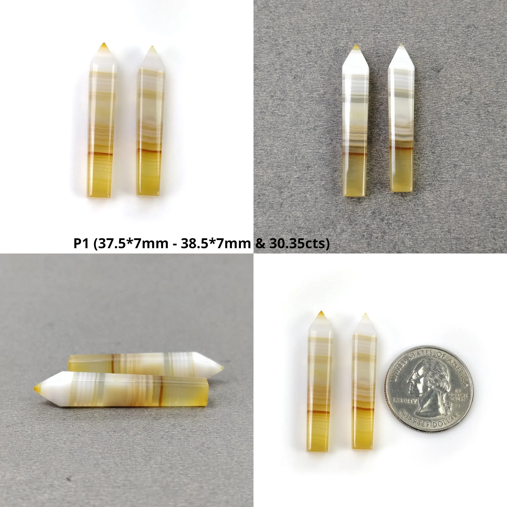 BOTSWANA AGATE Gemstone Cabochon : Natural Untreated Unheated Bi-Color Agate PENCIL Cabochon 2pcs