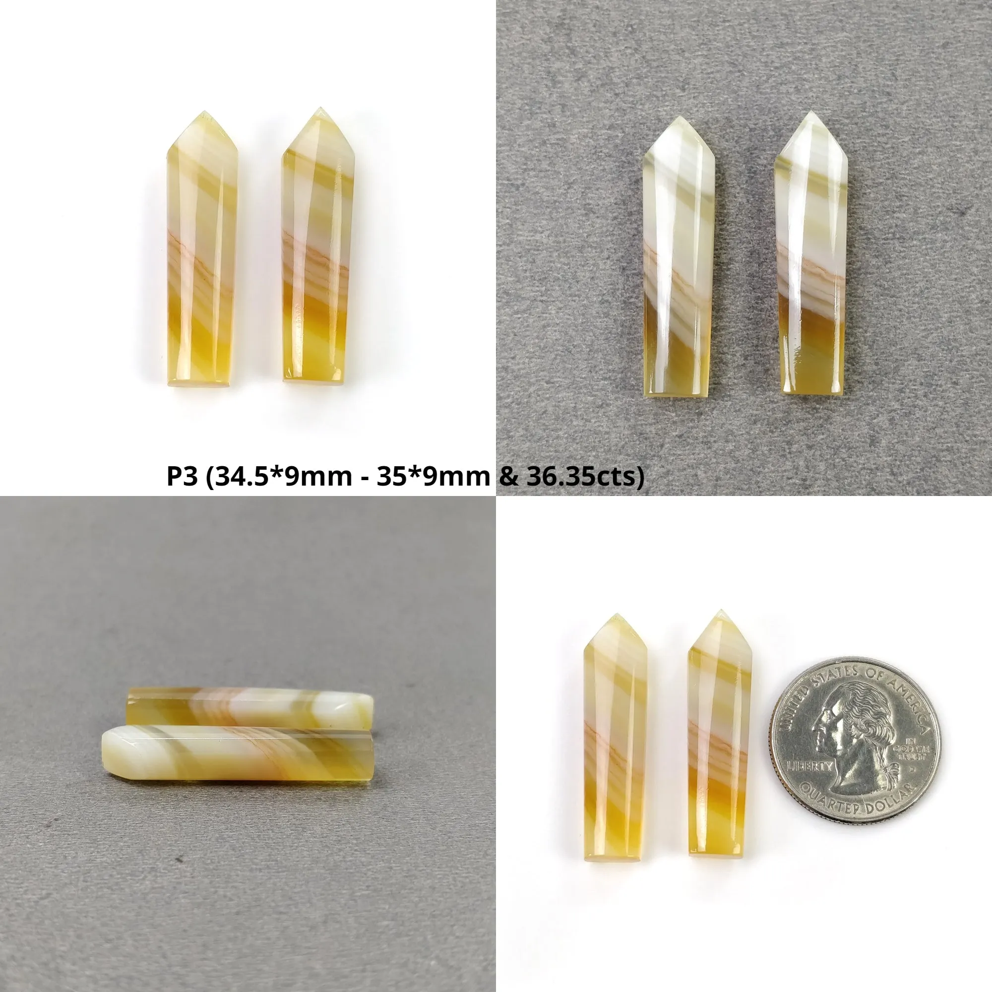 BOTSWANA AGATE Gemstone Cabochon : Natural Untreated Unheated Bi-Color Agate PENCIL Cabochon 2pcs