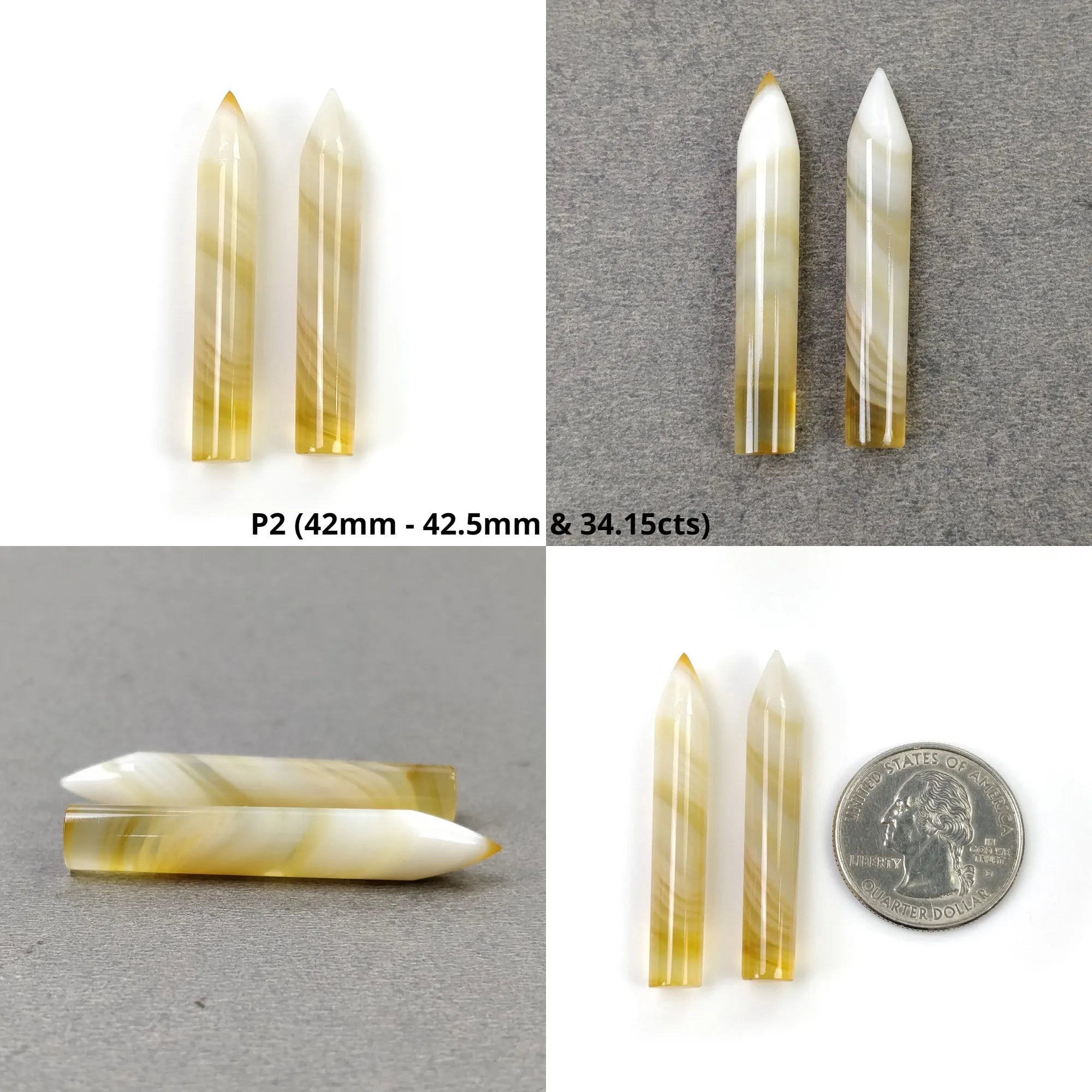 BOTSWANA AGATE Gemstone Cabochon : Natural Untreated Unheated Bi-Color Agate PENCIL Cabochon 2pcs