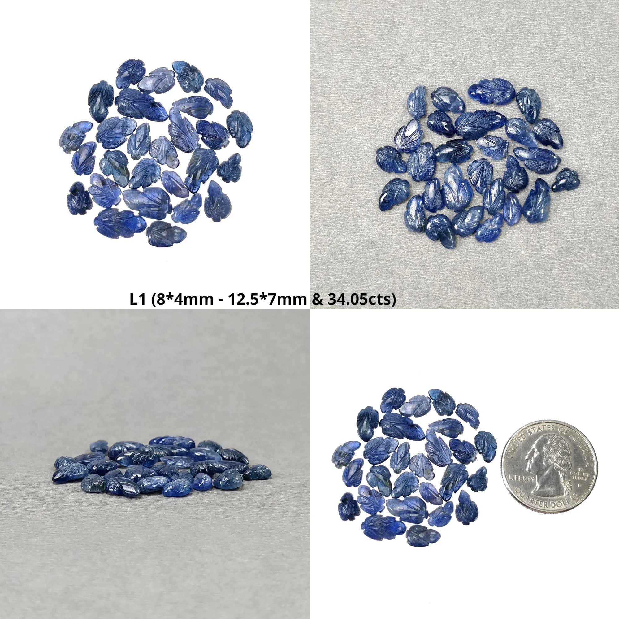 BURMESE BLUE SAPPHIRE Gemstone Carving : Natural Untreated Unheated Sapphire Hand Carved Leaves 27pcs 30pcs 31pcs