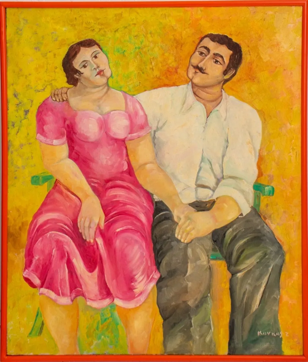 Caucasian School Man and Woman Oil on Canvas