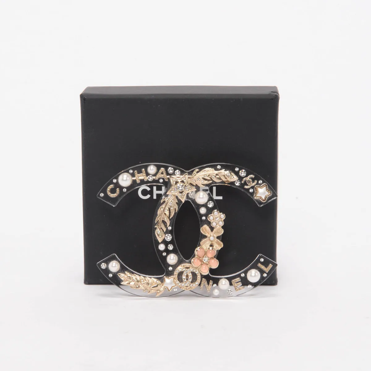 Chanel Light Gold Clear Resin XL CC Brooch