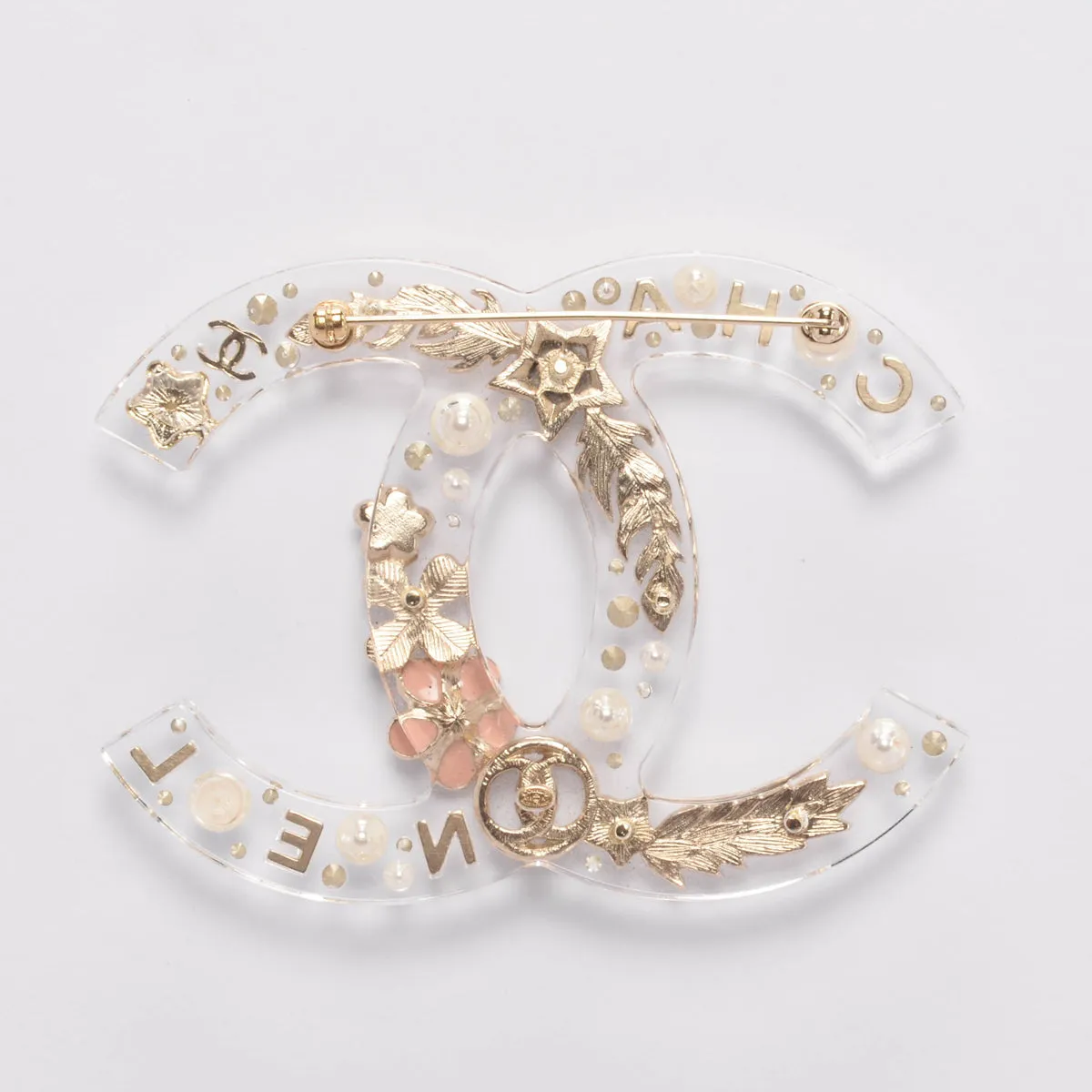 Chanel Light Gold Clear Resin XL CC Brooch