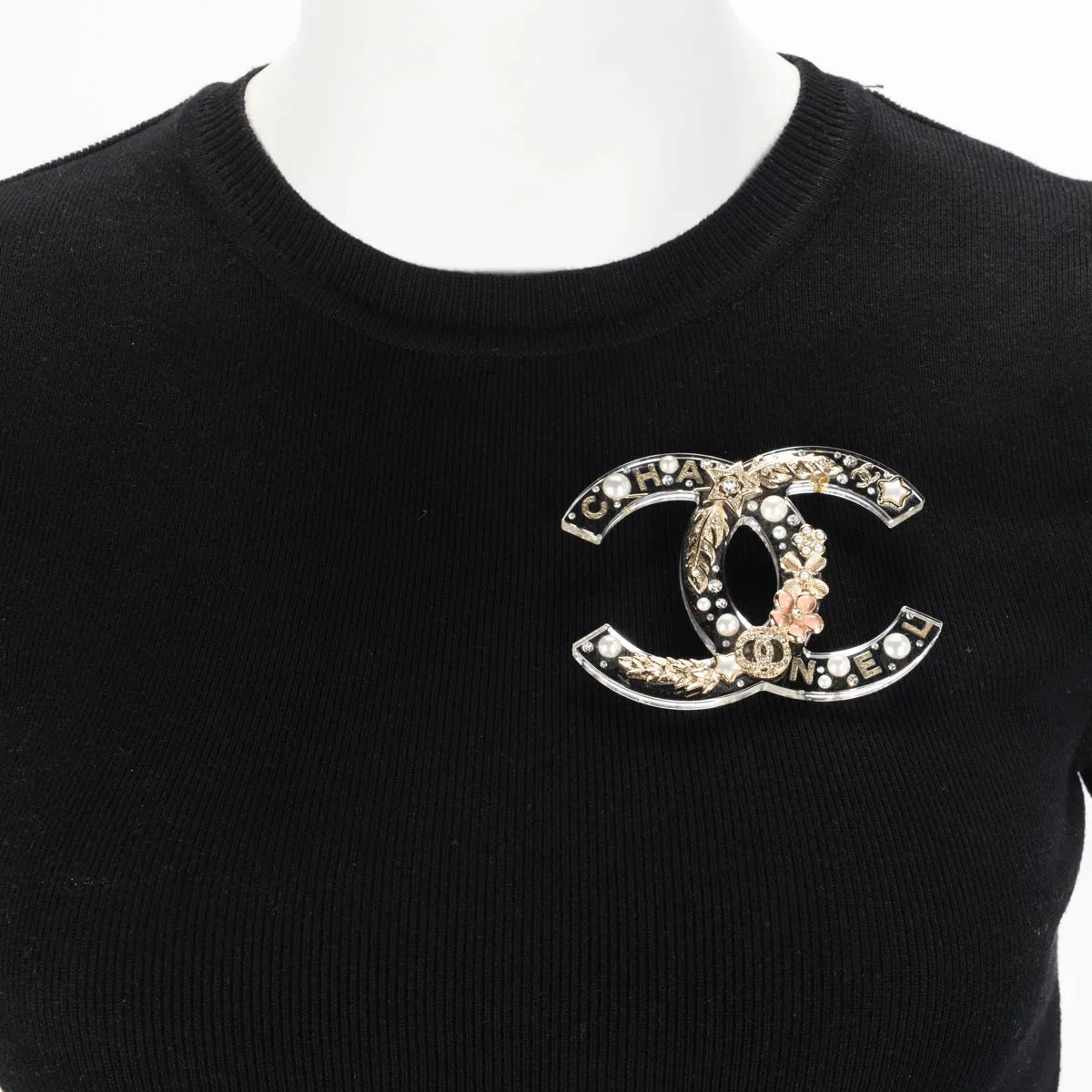 Chanel Light Gold Clear Resin XL CC Brooch