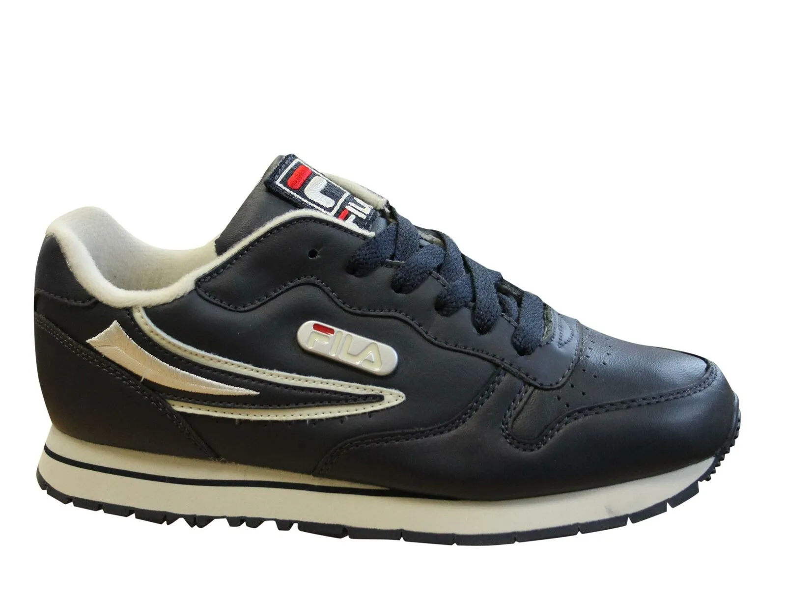 Fila Eurowedge MB Kids Navy Leather Lace Up Youths Trainers 22J300LT 403