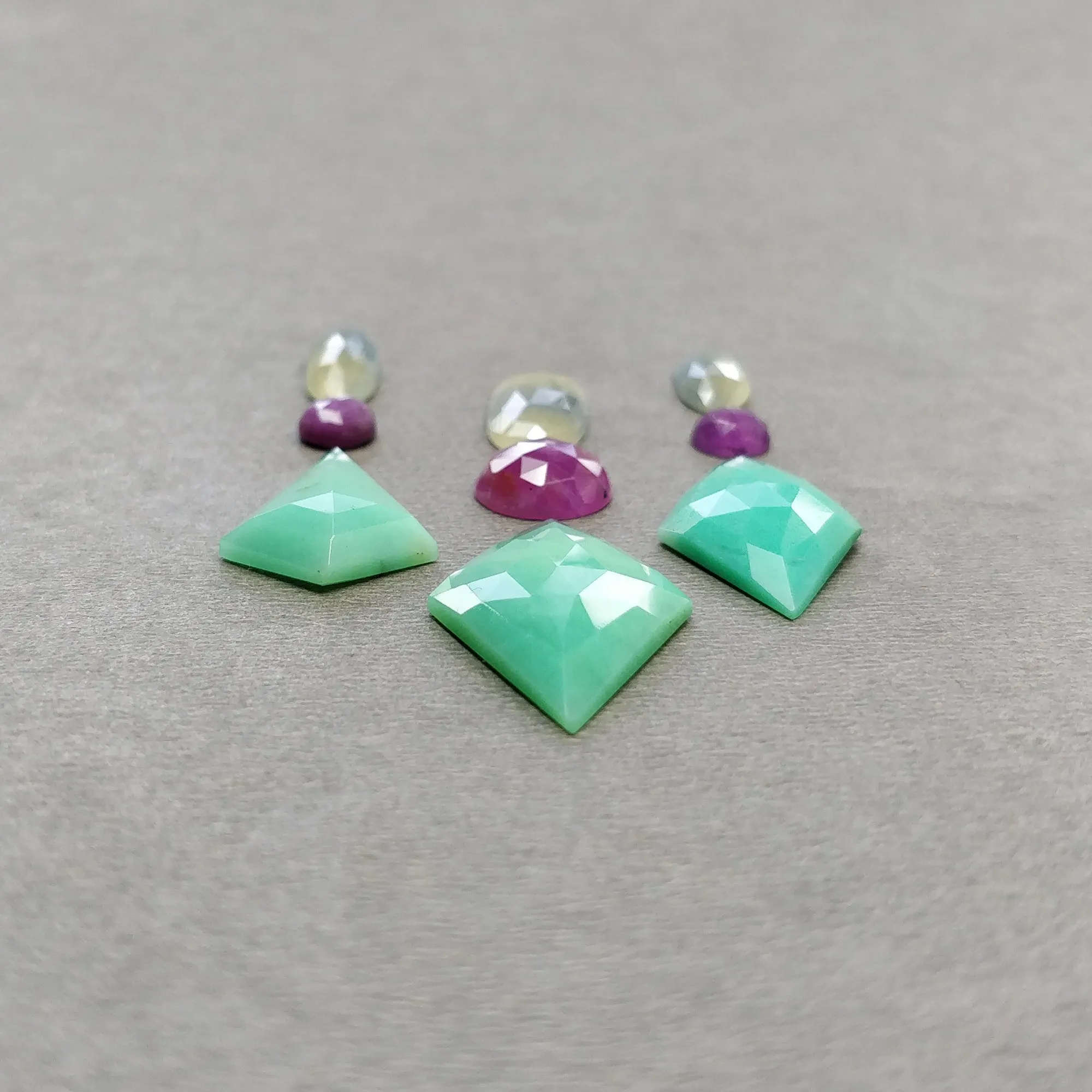 Green CHRYSOPRASE Raspberry SAPPHIRE Gemstones Rose & Step Cut : Natural Untreated Chrysoprase Sapphire Multi Shape 9pcs Set