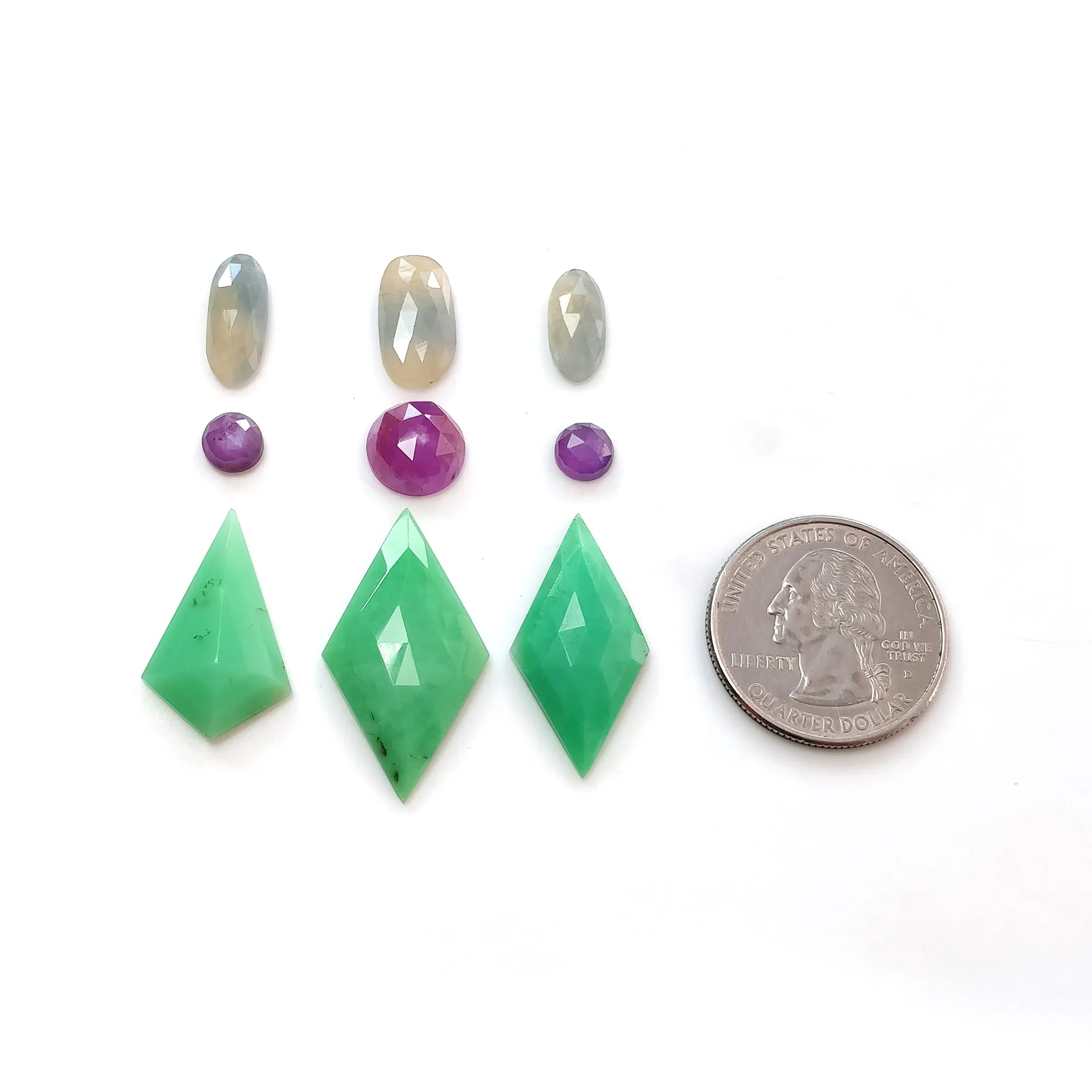 Green CHRYSOPRASE Raspberry SAPPHIRE Gemstones Rose & Step Cut : Natural Untreated Chrysoprase Sapphire Multi Shape 9pcs Set