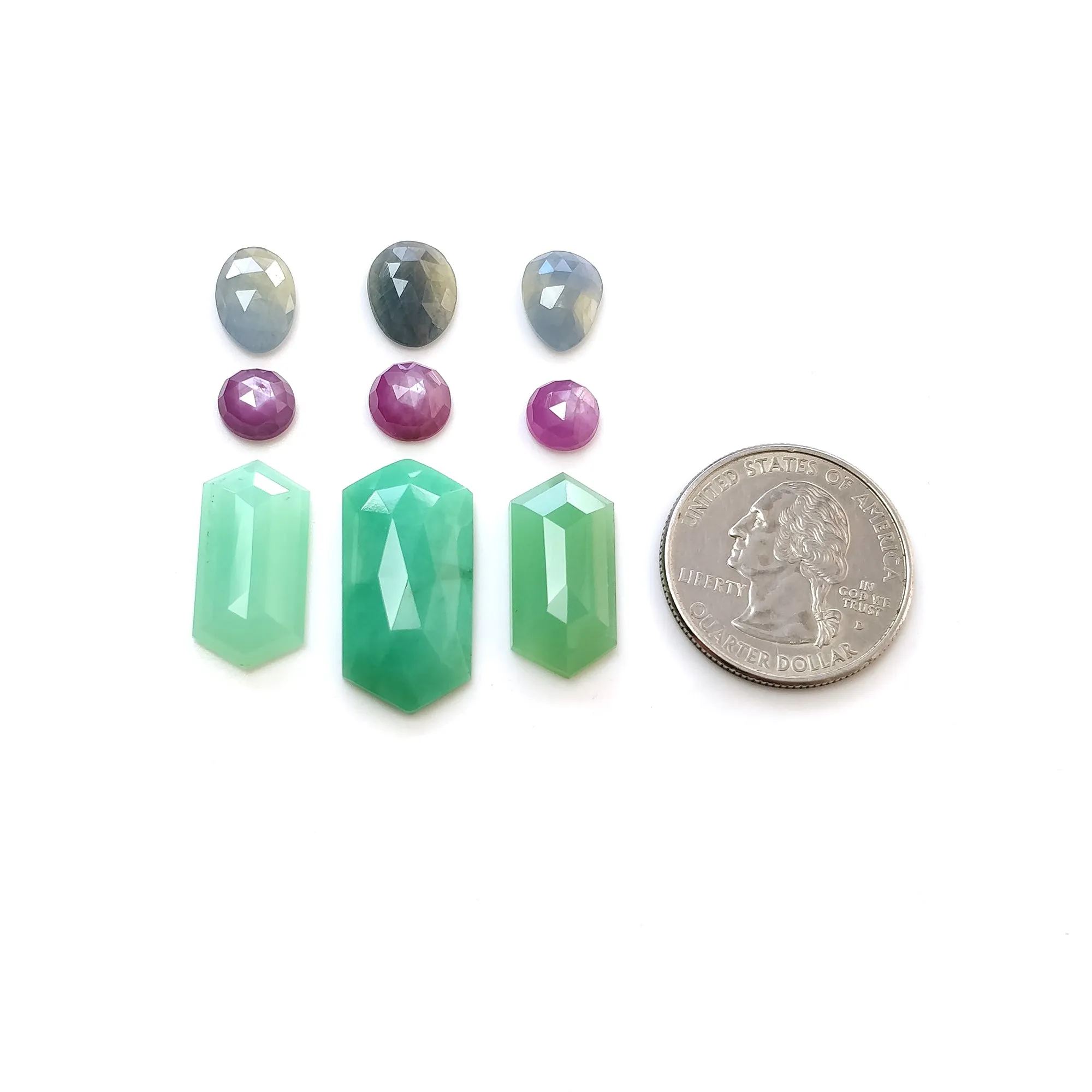 Green CHRYSOPRASE Raspberry SAPPHIRE Gemstones Rose & Step Cut : Natural Untreated Chrysoprase Sapphire Multi Shape 9pcs Set