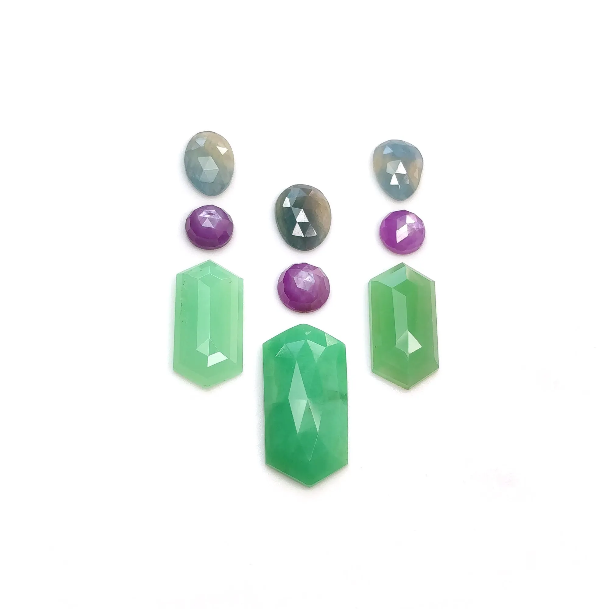 Green CHRYSOPRASE Raspberry SAPPHIRE Gemstones Rose & Step Cut : Natural Untreated Chrysoprase Sapphire Multi Shape 9pcs Set