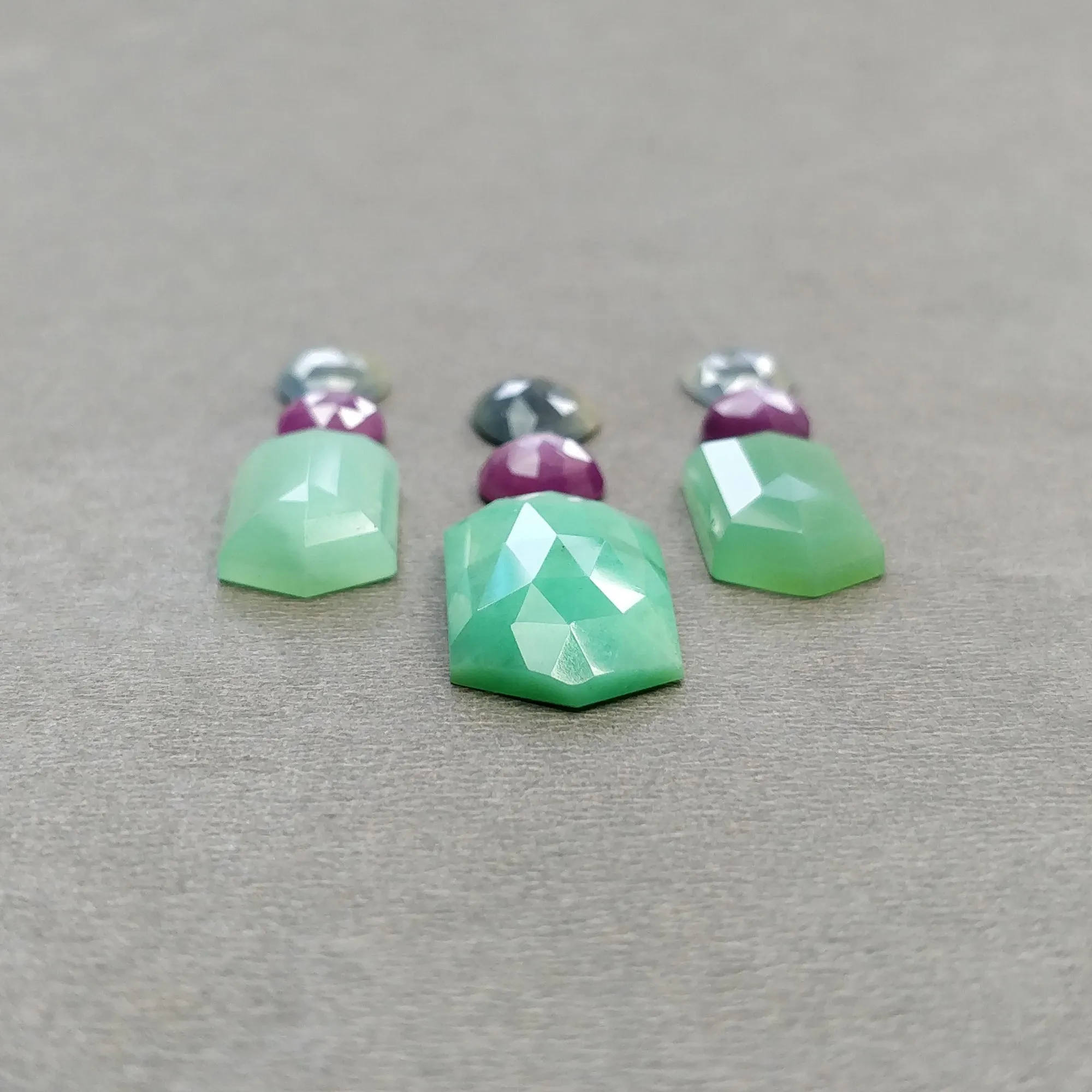 Green CHRYSOPRASE Raspberry SAPPHIRE Gemstones Rose & Step Cut : Natural Untreated Chrysoprase Sapphire Multi Shape 9pcs Set