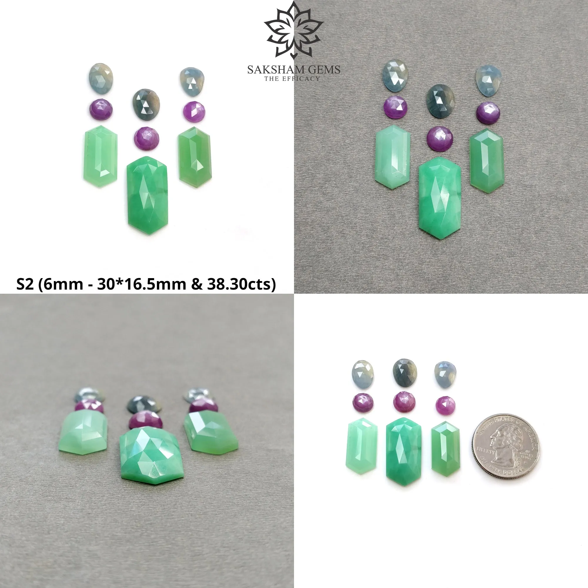 Green CHRYSOPRASE Raspberry SAPPHIRE Gemstones Rose & Step Cut : Natural Untreated Chrysoprase Sapphire Multi Shape 9pcs Set