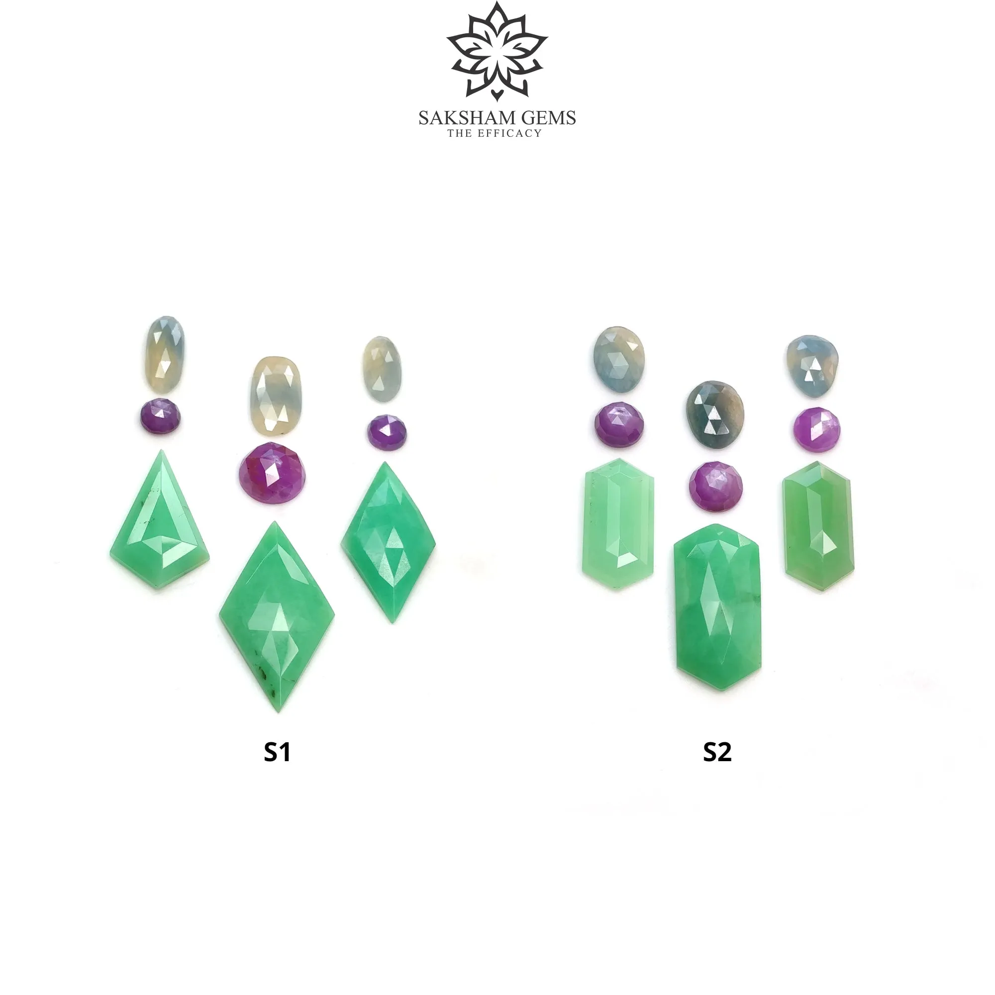 Green CHRYSOPRASE Raspberry SAPPHIRE Gemstones Rose & Step Cut : Natural Untreated Chrysoprase Sapphire Multi Shape 9pcs Set