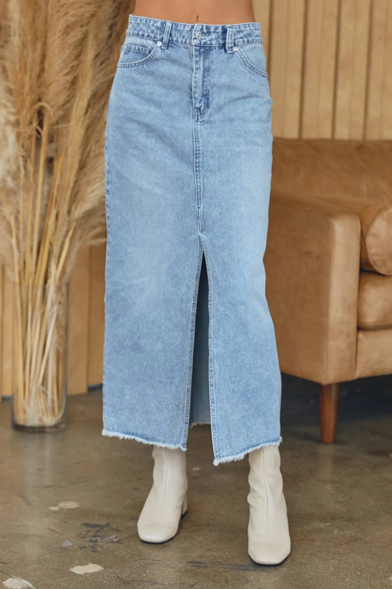 H-Line Slit Denim Skirt