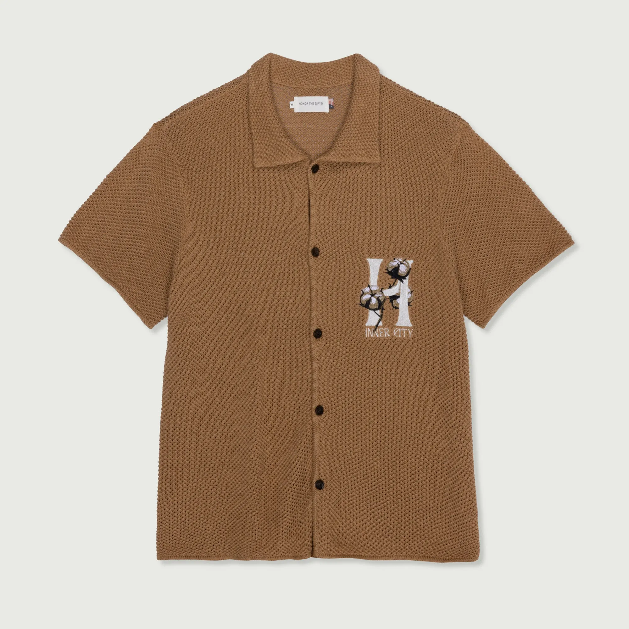 KNIT H SS BUTTON UP