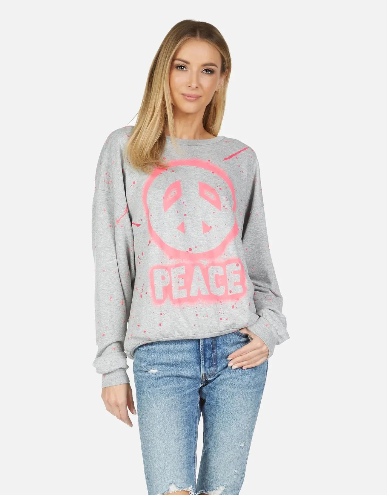 Lauren Moshi Babbs Airbrush Peace Crew Oversized Pullover