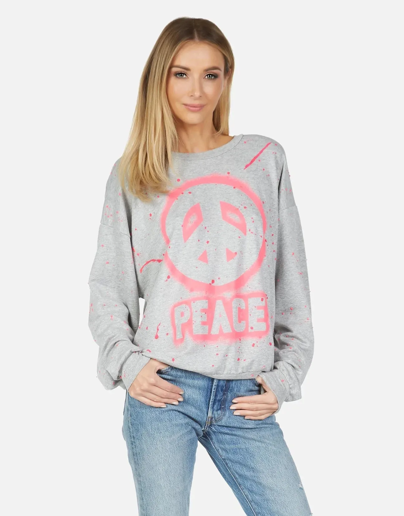 Lauren Moshi Babbs Airbrush Peace Crew Oversized Pullover