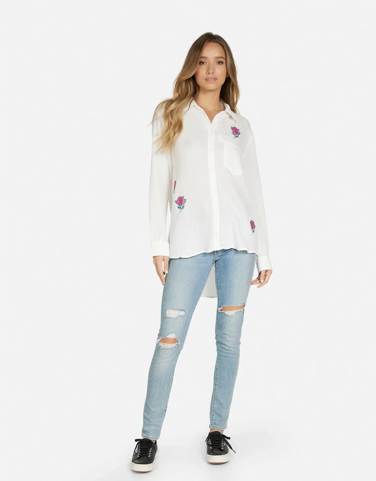 Lauren Moshi Dara Crystal Roses Shirt