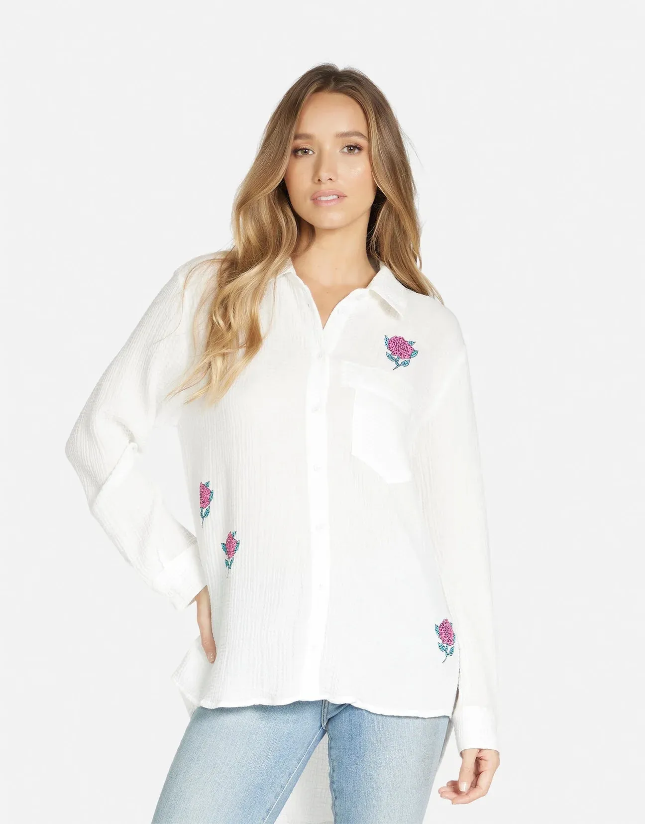 Lauren Moshi Dara Crystal Roses Shirt