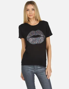 Lauren Moshi Edda Crystal Sprinkle Lip T-Shirt