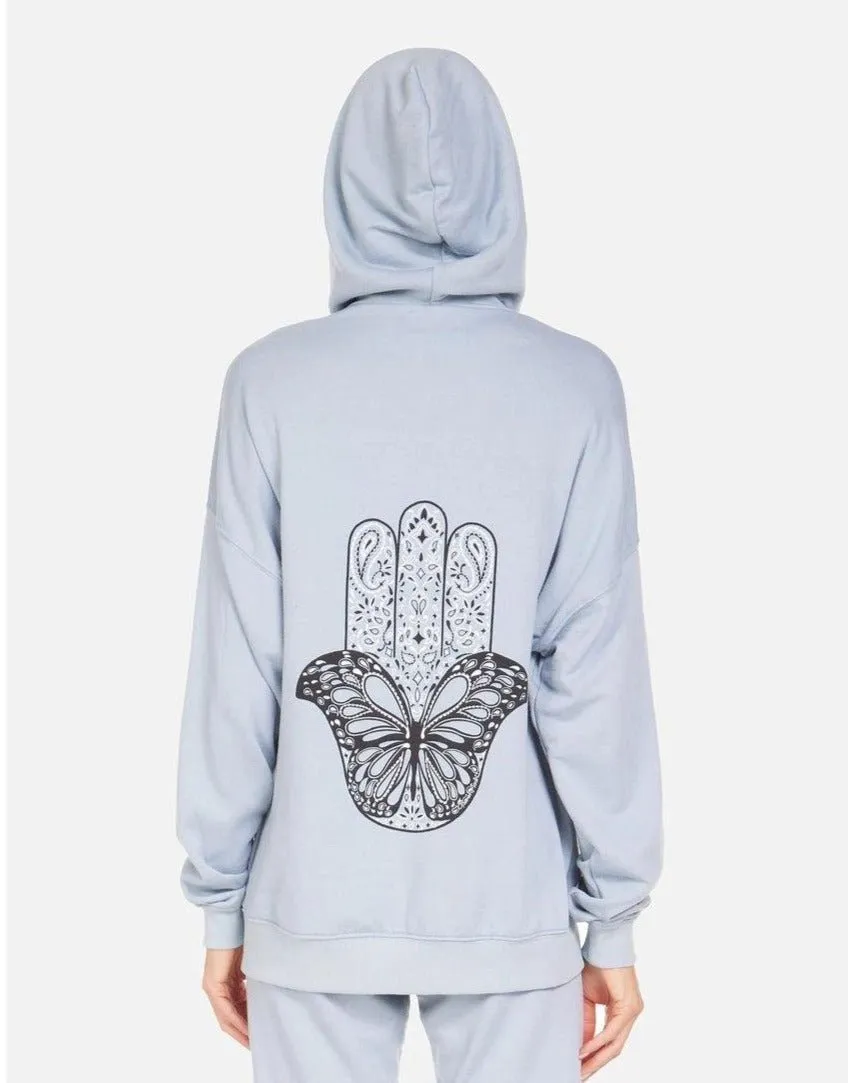 Lauren Moshi Koa Butterfly Hamsa Zip up Hoodie