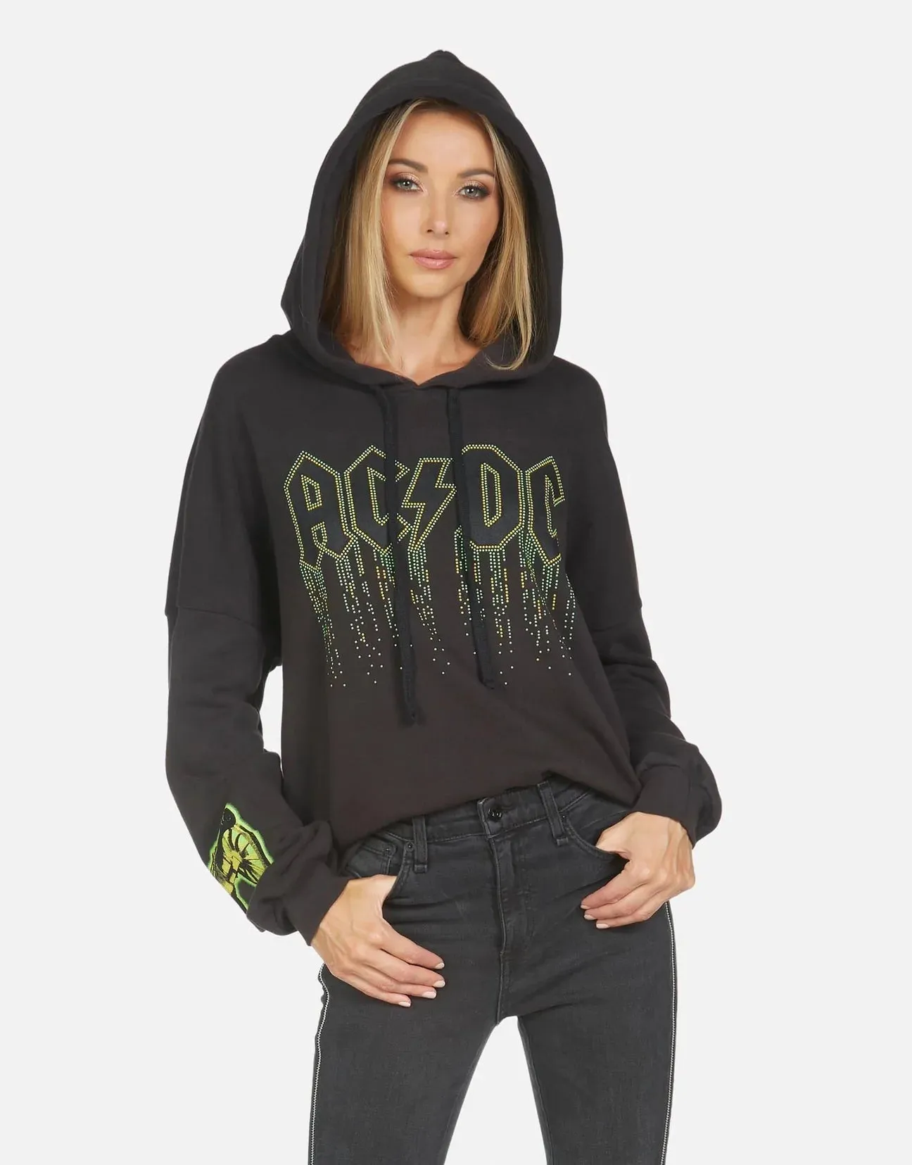 Lauren Moshi Lila AC/DC Neon Stud Hooded Pullover