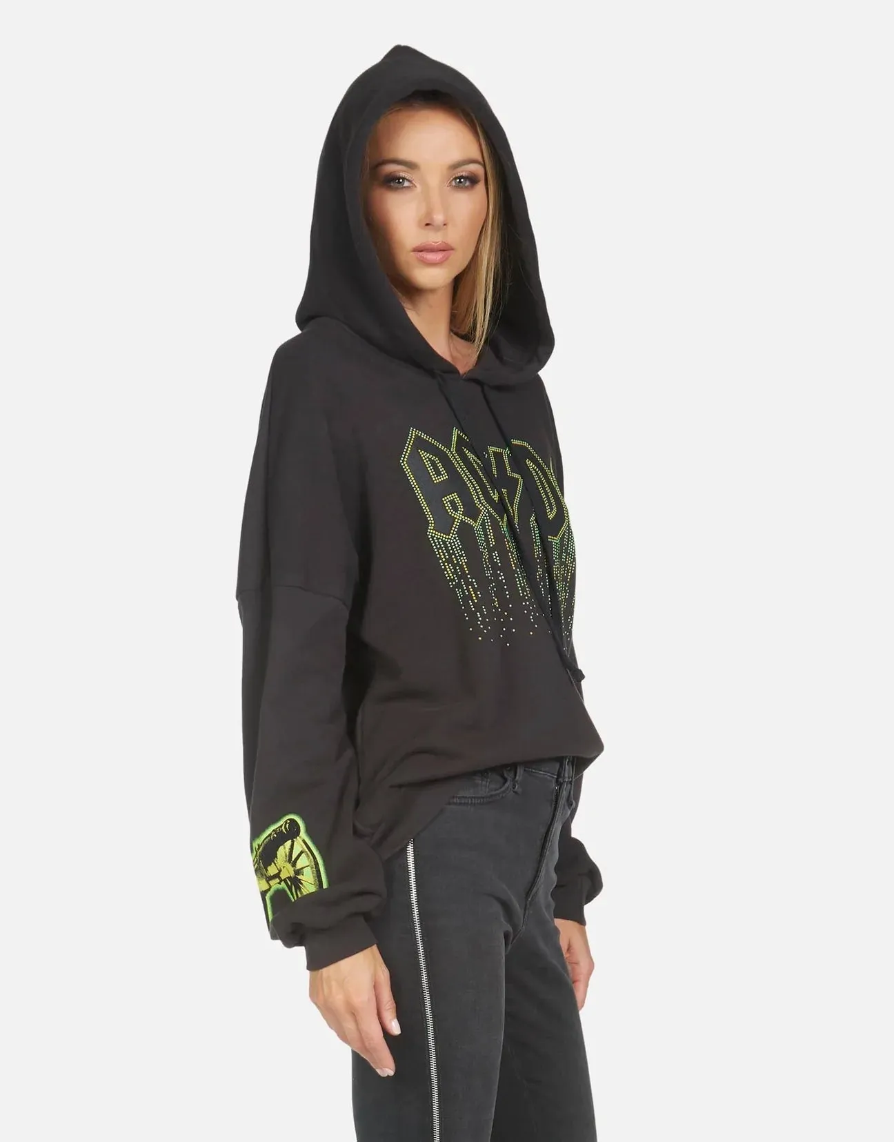 Lauren Moshi Lila AC/DC Neon Stud Hooded Pullover