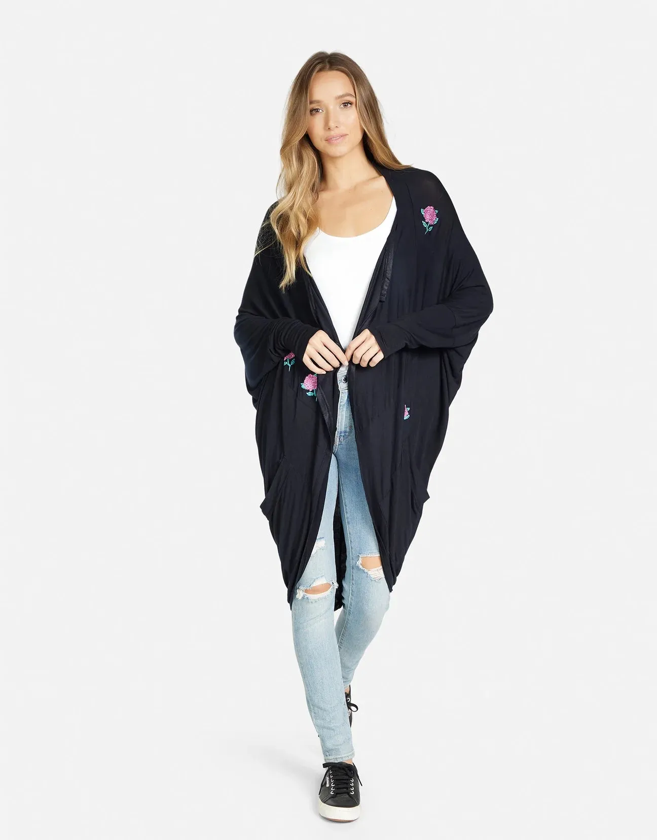 Lauren Moshi Ramona Crystal Roses Wrap Cardigan