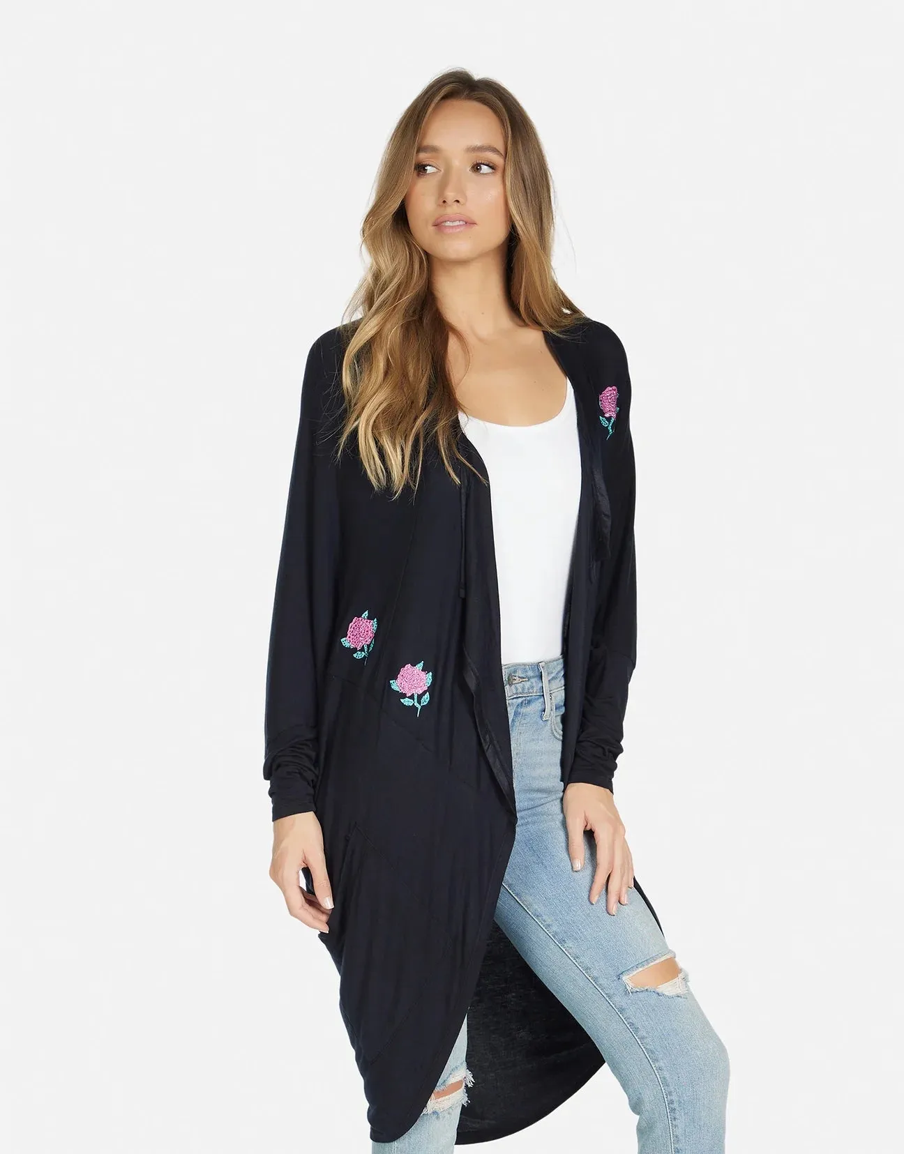 Lauren Moshi Ramona Crystal Roses Wrap Cardigan