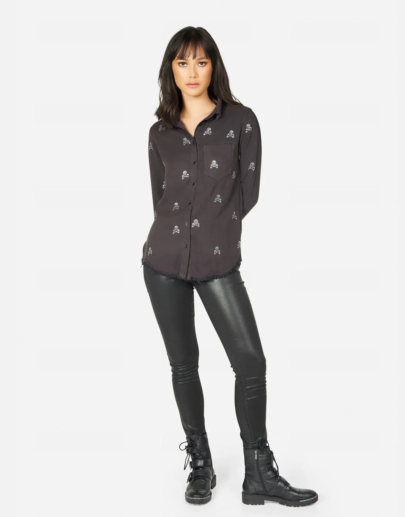 Lauren Moshi Sloane Mini Crystal Cross Bone Skulls Shirt