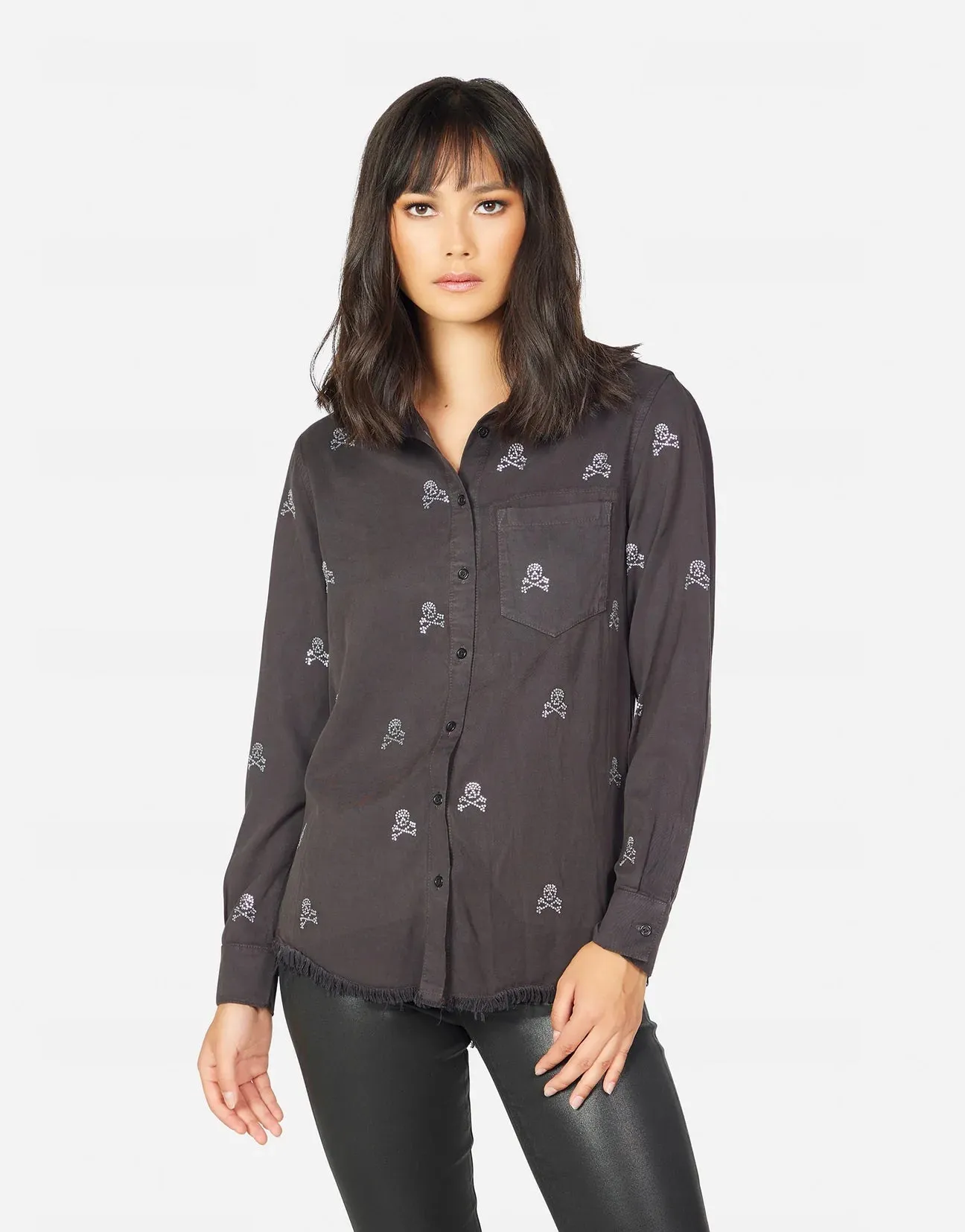 Lauren Moshi Sloane Mini Crystal Cross Bone Skulls Shirt