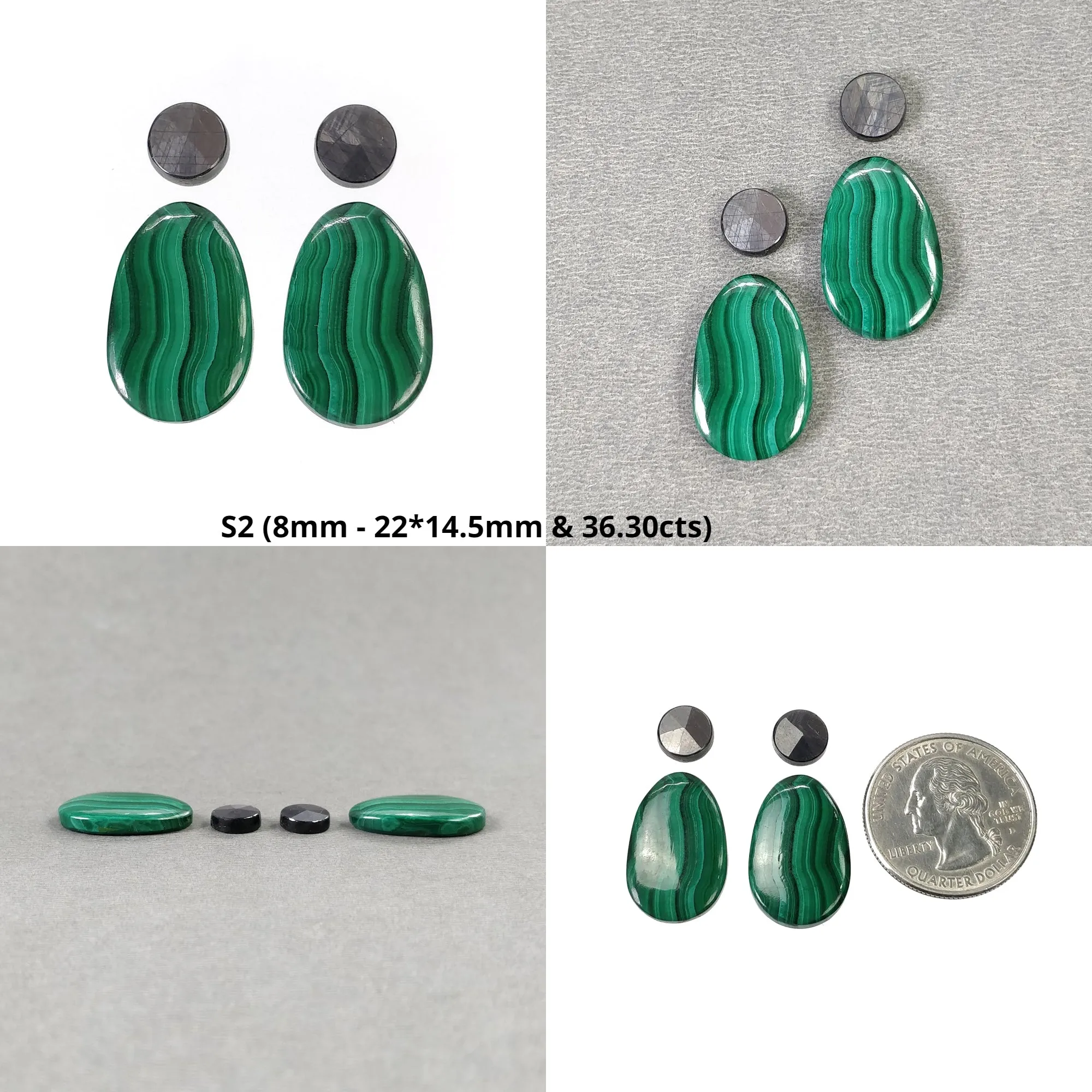 MALACHITE & Pink Silver Chocolate SAPPHIRE Gemstone Cabochon: Natural Untreated Bi-Color Malachite Oval Round Uneven 4pcs 6pcs