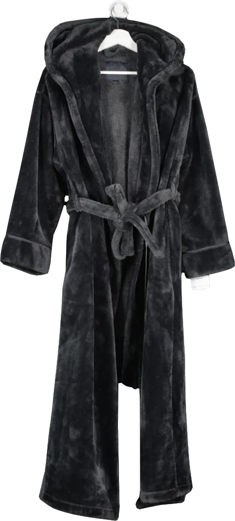 M&S Grey Fleece Hooded Dressing Gown UK M