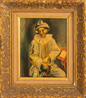 Mid-Century Modern Pierrot Clown Oil on Canvas