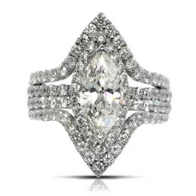 MIKA 4 CARAT MARQUISE CUT  DIAMOND ENGAGEMENT RING 18K WHITE GOLD CERTIFIED 2 CT H SI3 BY MIKE NEKTA