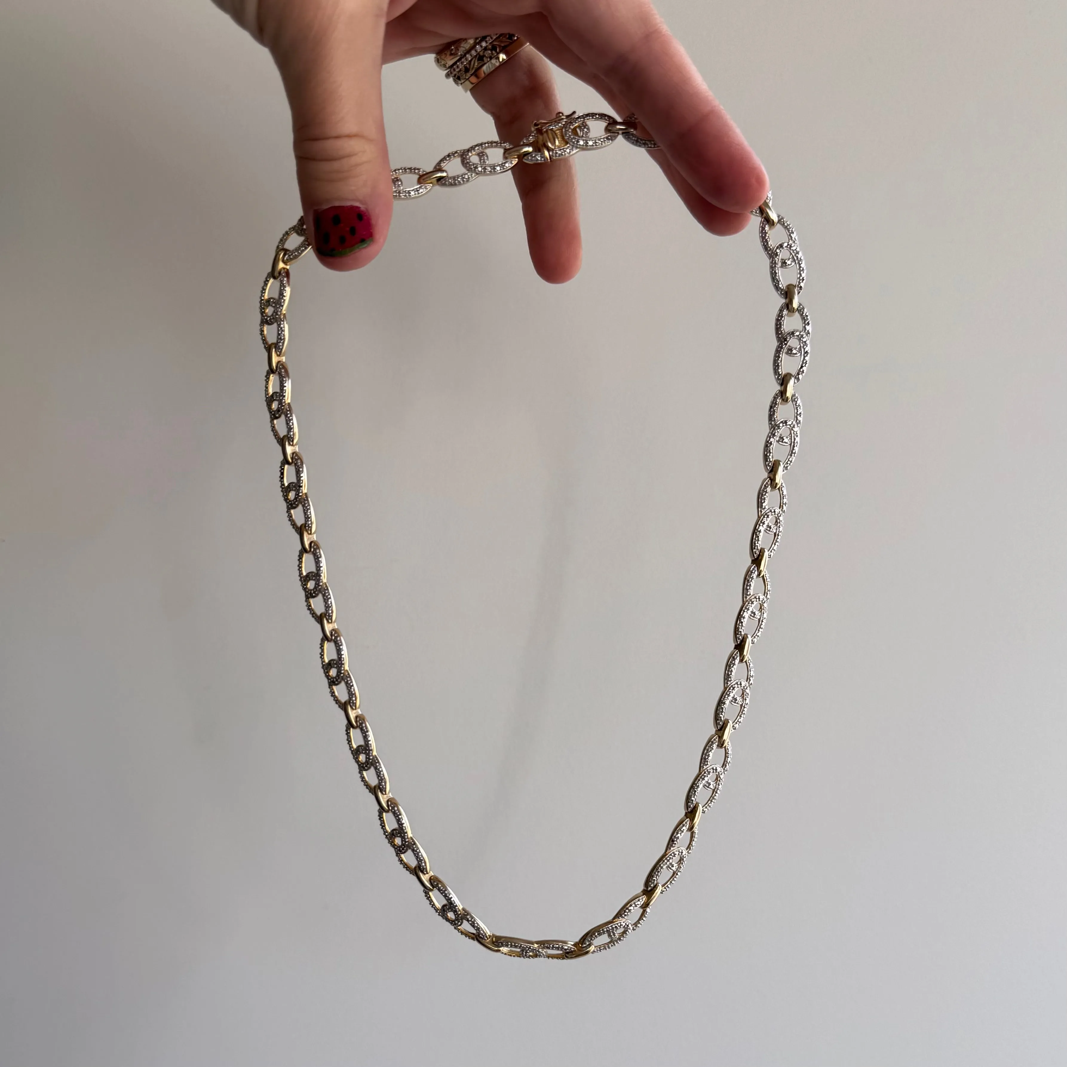 P R E - L O V E D // overlapping links / sterling silver with gold plating / tennis necklace style / 18.25, 30g