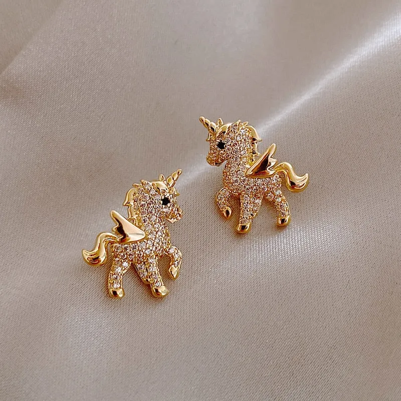 Petite Micro-Pave CZ Unicorn Horse Stud Earrings